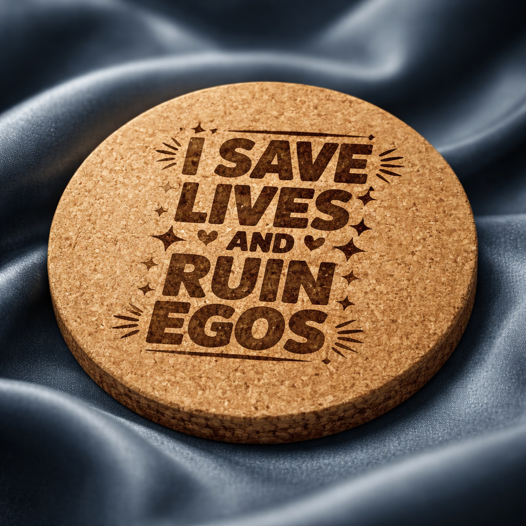 4 inch cork coaster – I Save Lives And Ruin Egos – Nurse theme