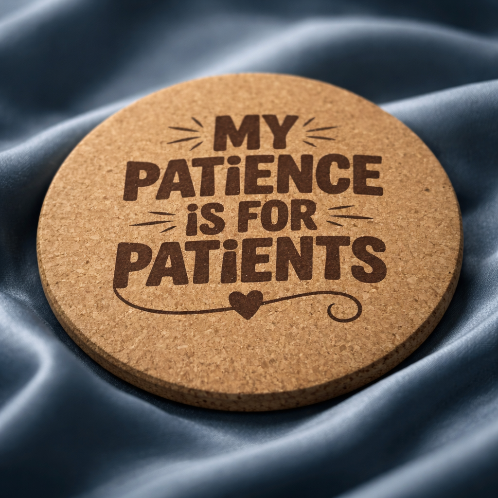 4 Inch Cork Coaster – My Patience Is For Patients – Nurse Humor Gift – RN Coaster