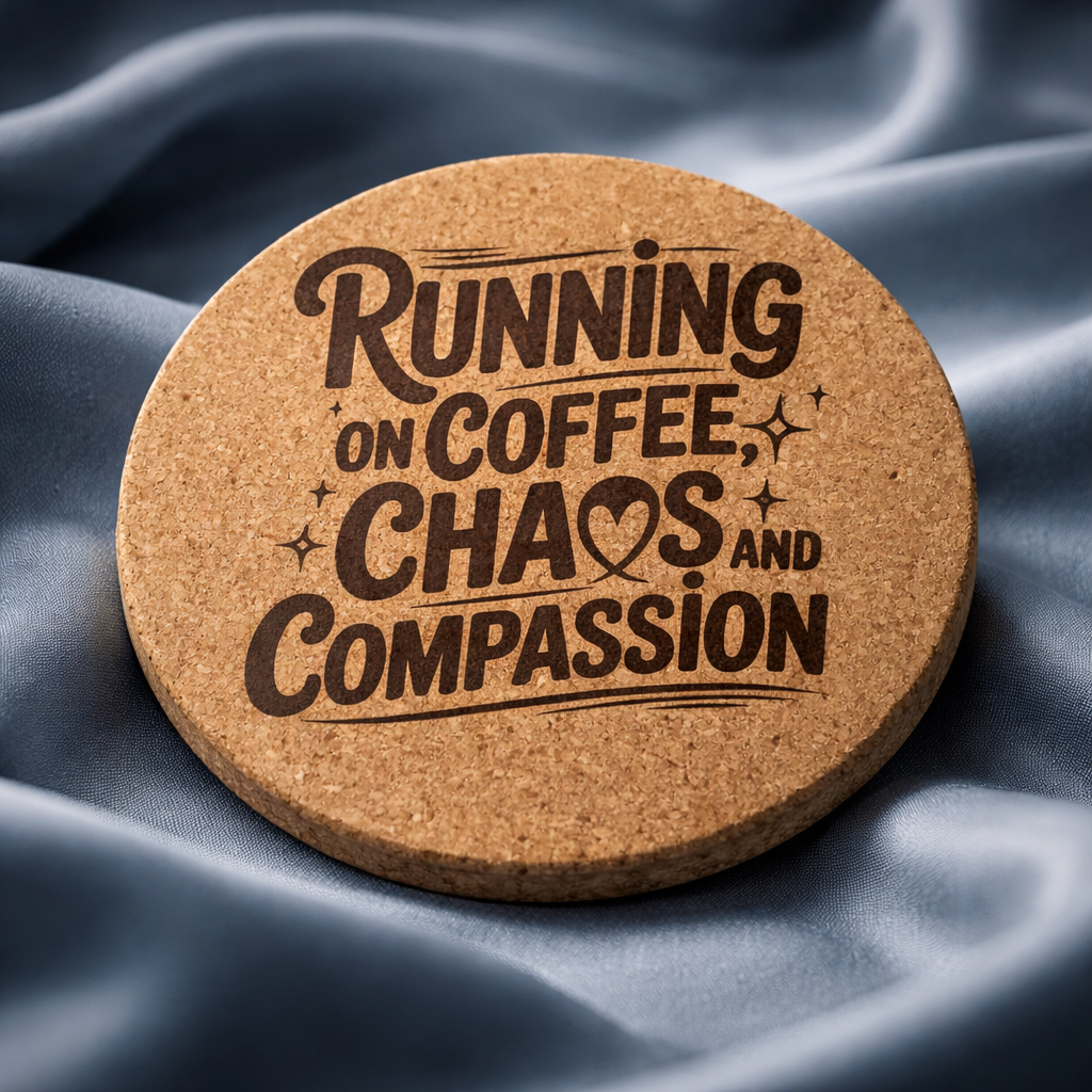 4 Inch Cork Coaster – Running On Coffee Chaos And Compassion – Nurse Gift – RN Coffee Lover