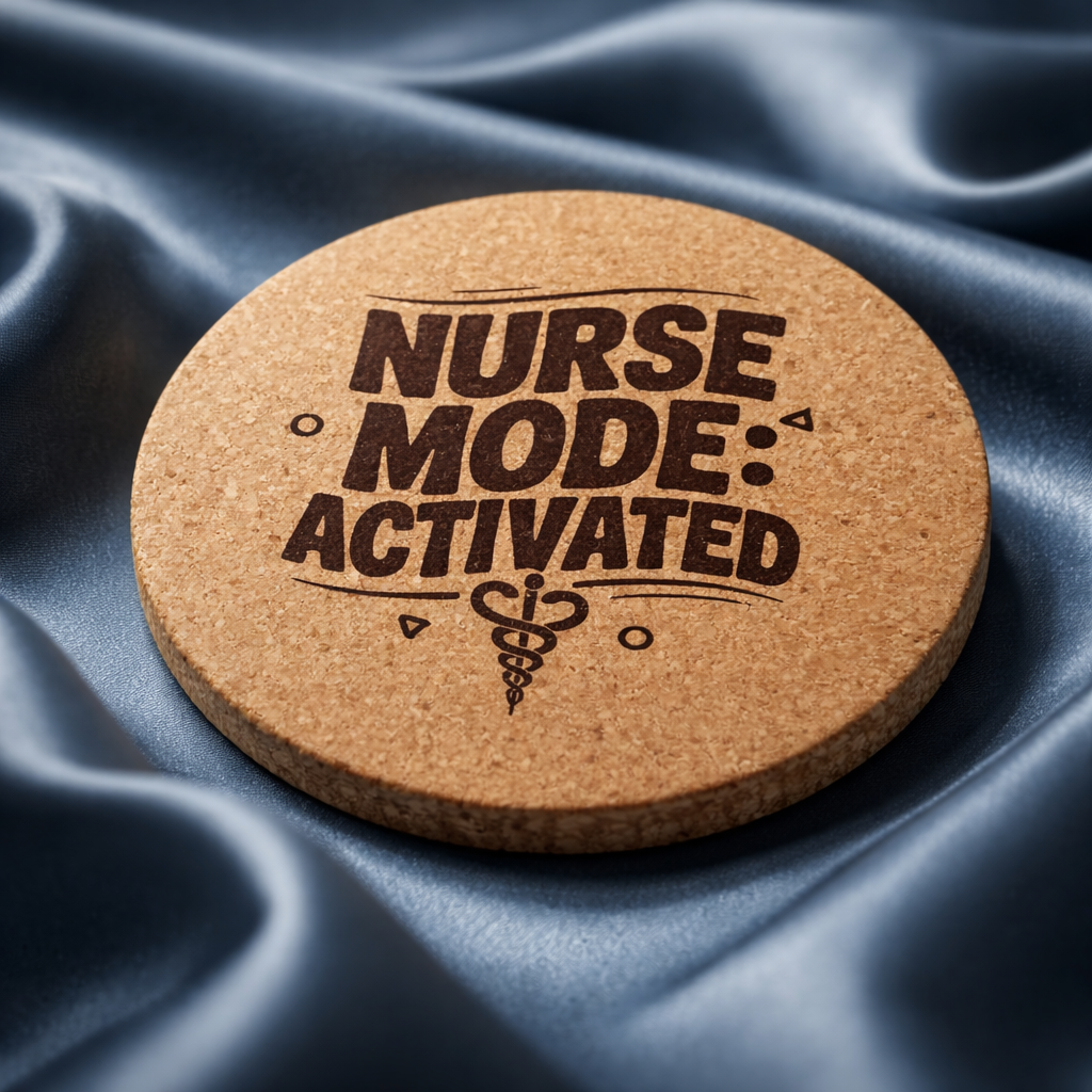 4 inch cork coaster – Nurse Mode Activated – Nurse theme