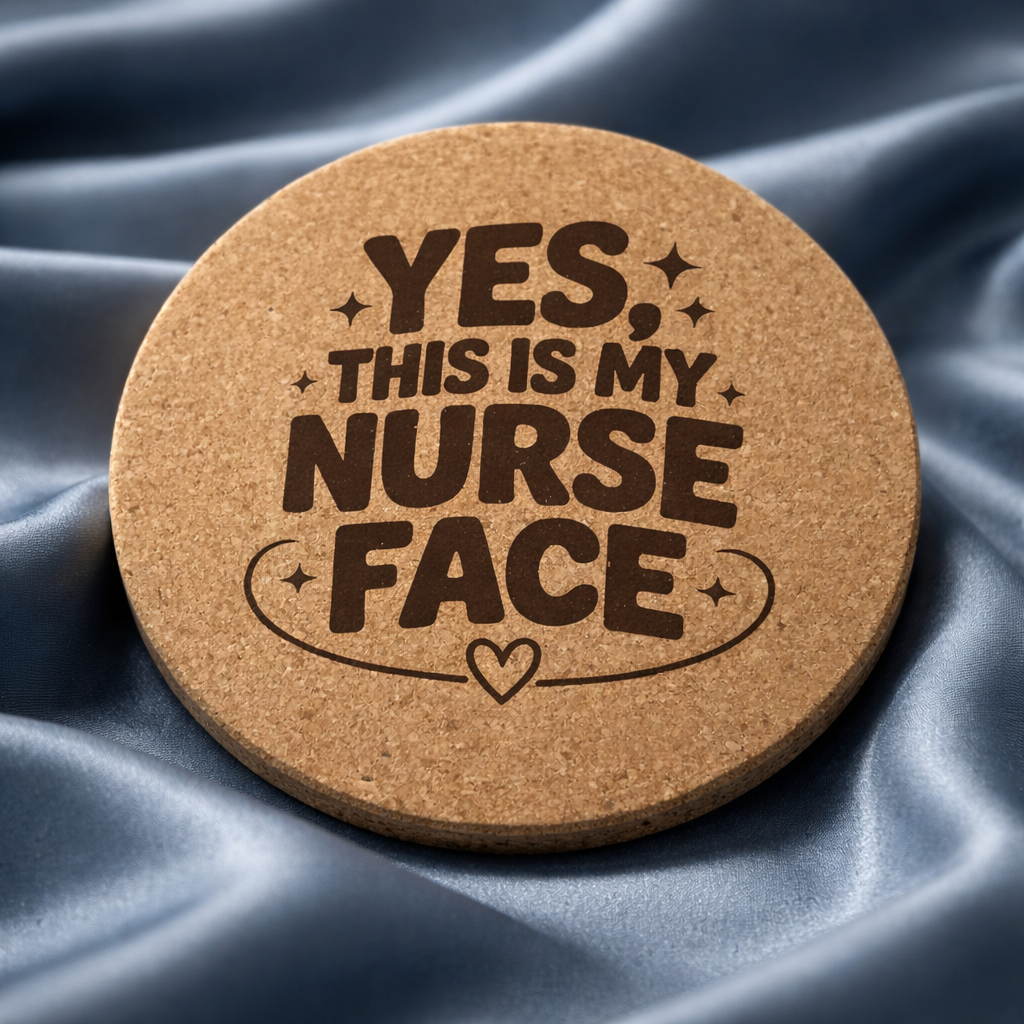 4 inch cork coaster – Yes This Is My Nurse Face – Nurse theme