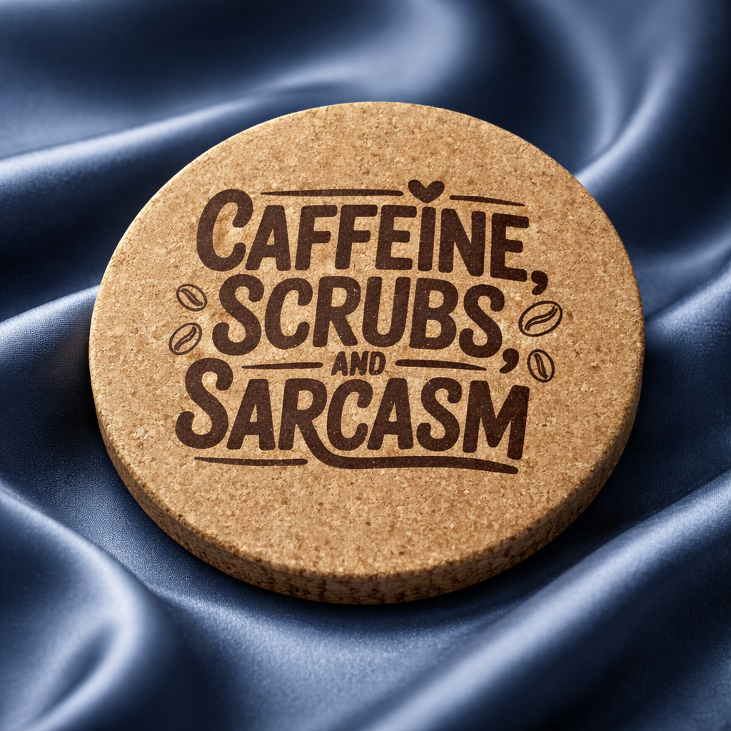 4 inch cork coaster – Caffeine Scrubs And Sarcasm – Nurse theme