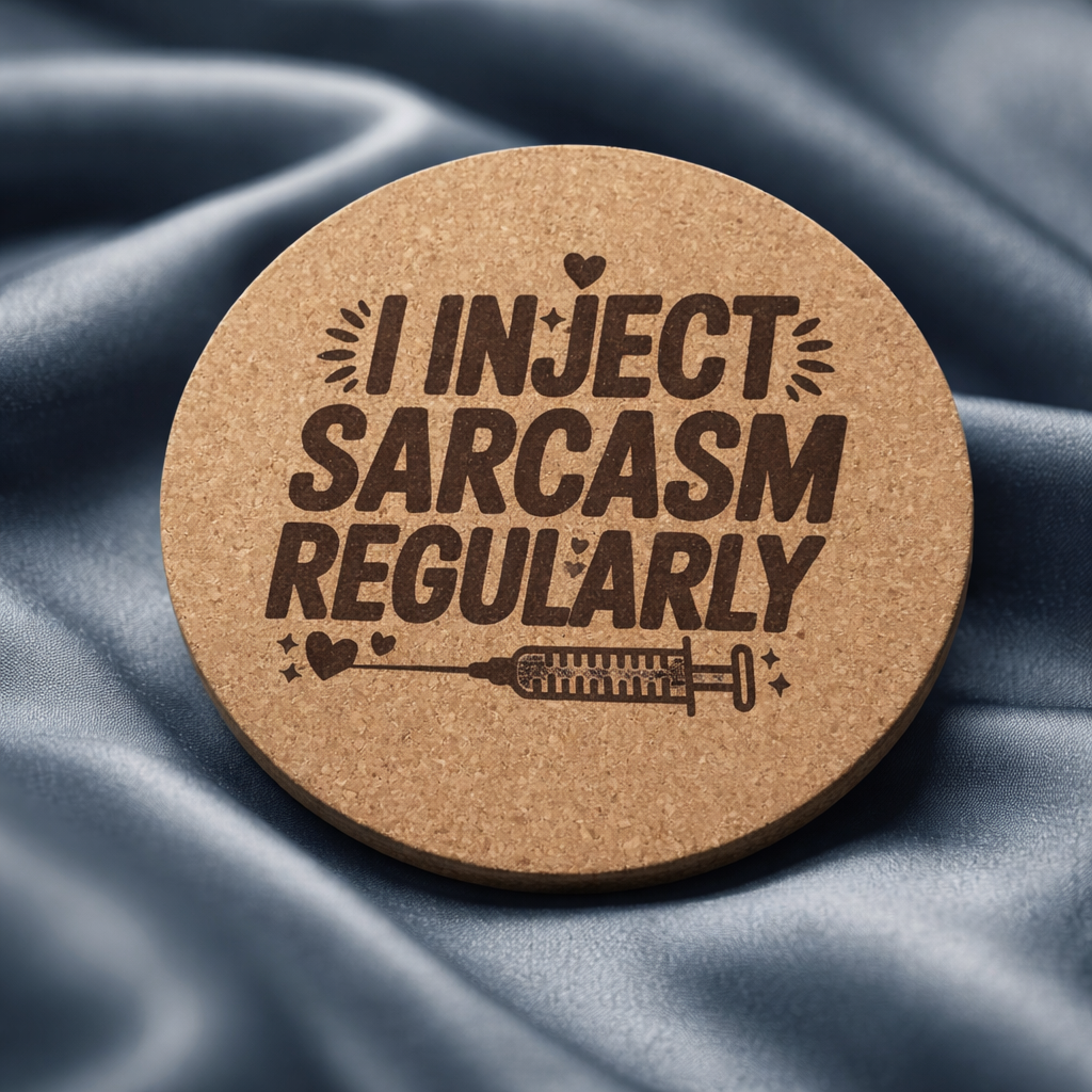 4 Inch Cork Coaster – Inject Sarcasm Regularly – Funny Nurse Gift – RN Humor Coaster