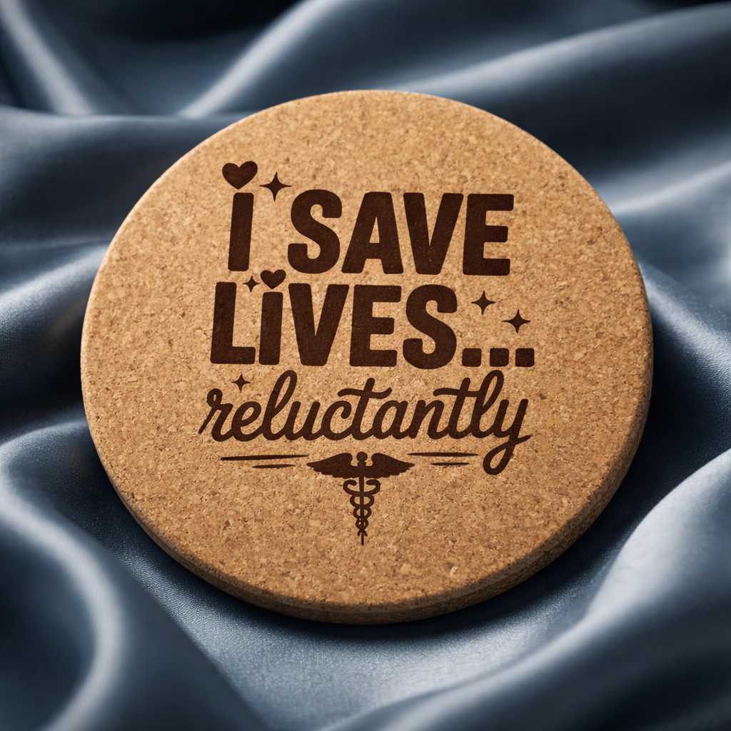4 inch cork coaster – I Save Lives Reluctantly – Nurse theme