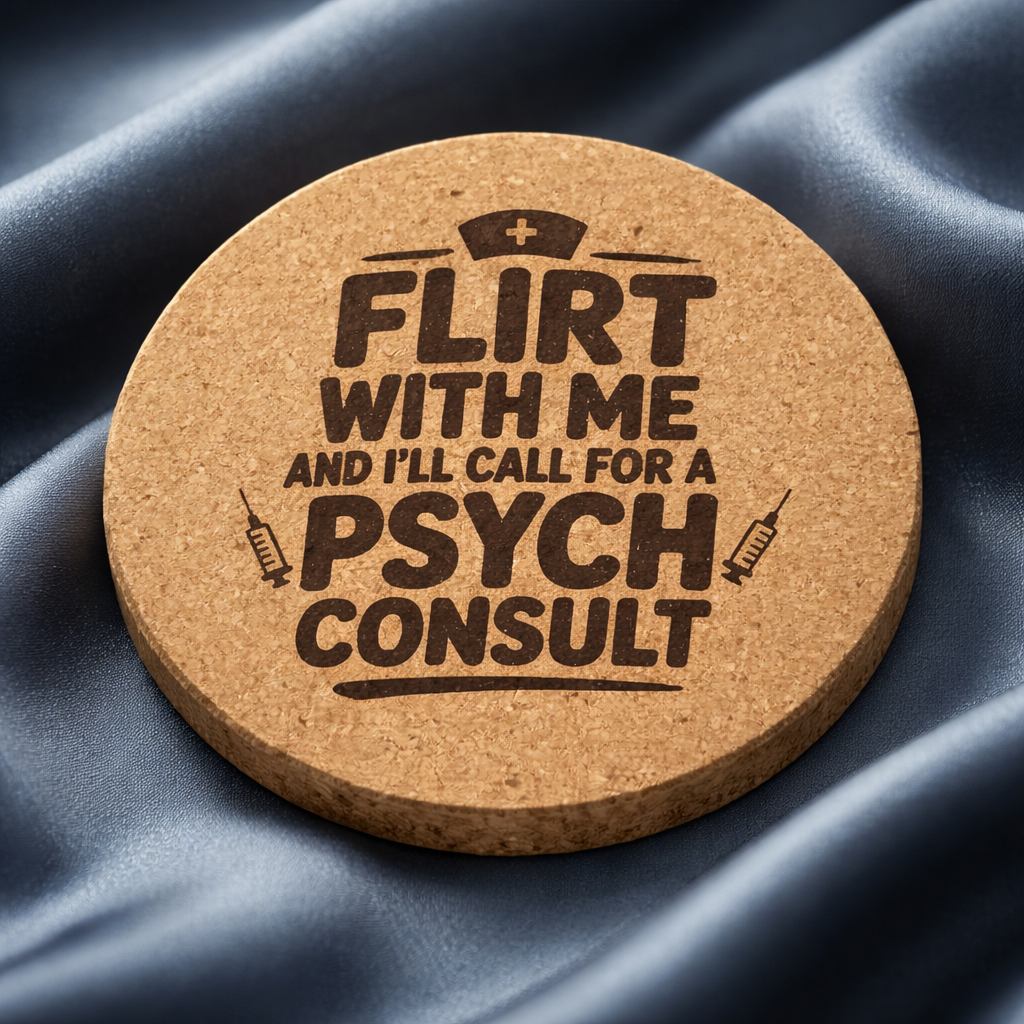 4 Inch Cork Coaster – Flirt With Me And I’ll Call For A Psych Consult – Nurse Humor Gift