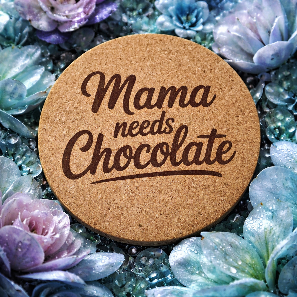4 inch cork coaster – Mama Needs Chocolate – Mom theme