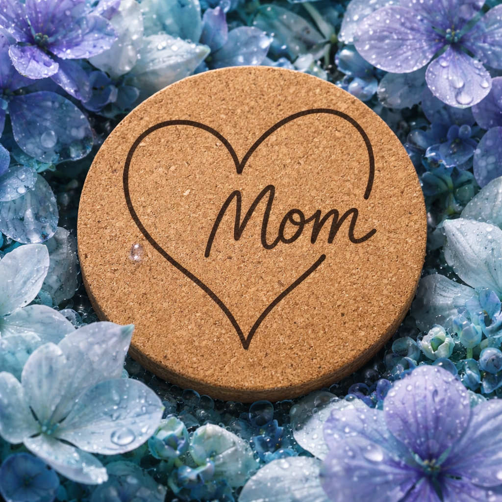 4 inch cork coaster – Mom With Heart – Mom theme