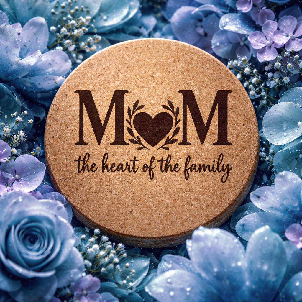 4 inch cork coaster – Mom The Heart Of The Family 1 – Mom theme