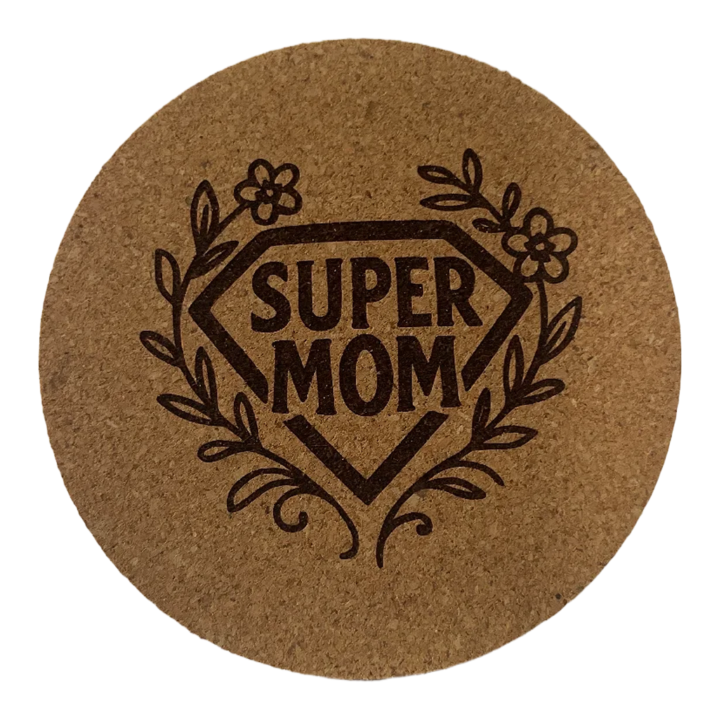 4 inch cork coaster – Super Mom – Mom theme