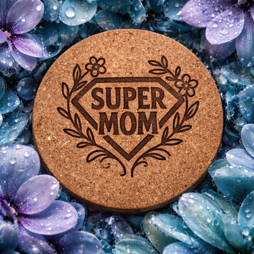 4 inch cork coaster – Super Mom – Mom theme