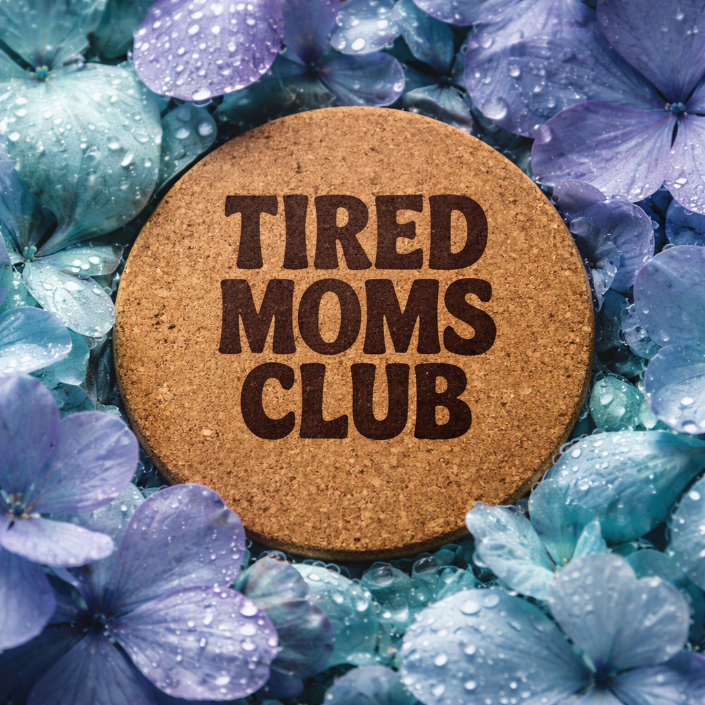 4 inch cork coaster – Tired Moms Club – Mom theme