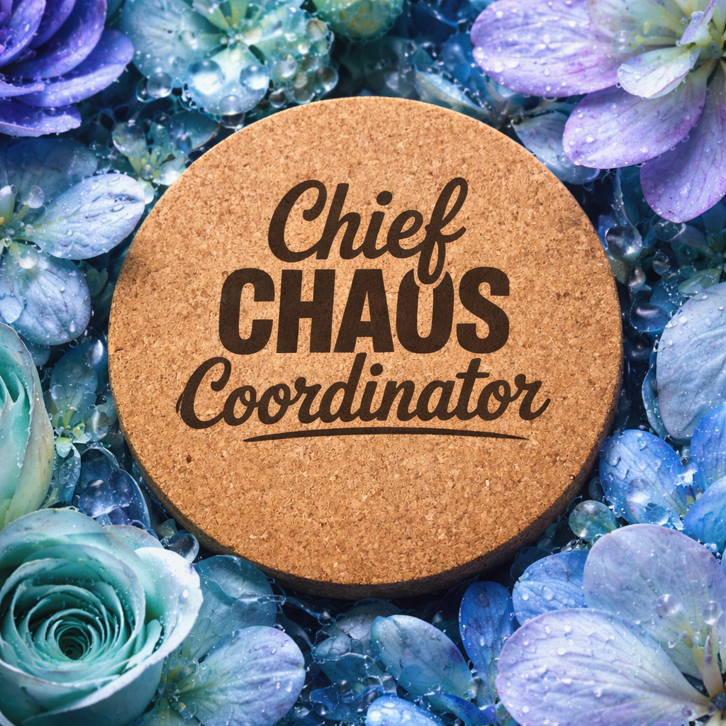 4 inch cork coaster – Chief Chaos Coordinator – Mom theme