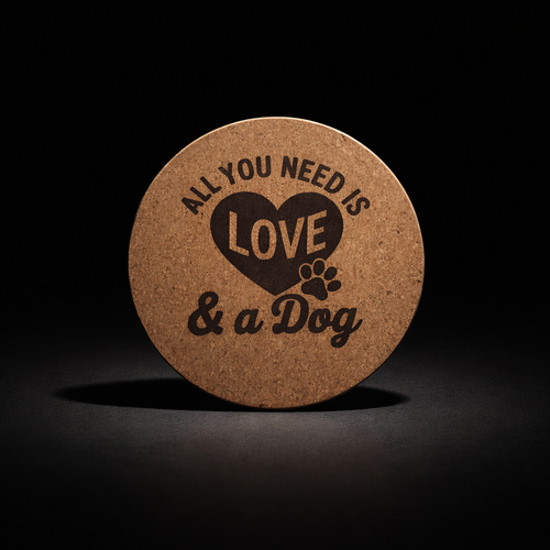 4 inch cork coaster – All You Need Is Love And A Dog – Dog theme 127333