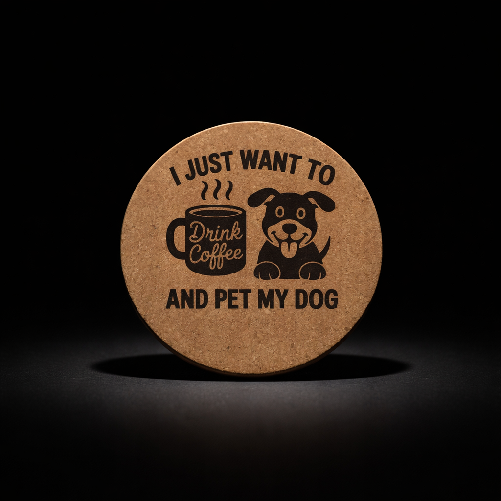 4 inch cork coaster – I Just Want To Drink Coffee And Pet My Dog – Dog theme 127334