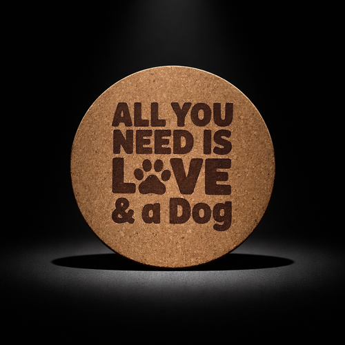 4 inch cork coaster – All You Need Is Love And A Dog – Dog theme 127351