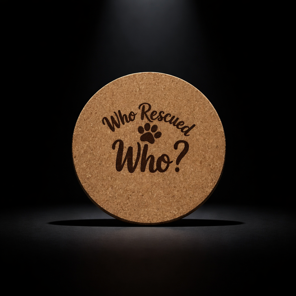 4 inch cork coaster – Who Rescued Who – Dog theme 127356
