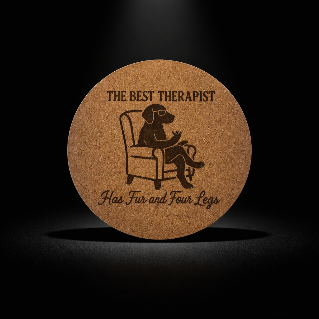 4 inch cork coaster –  The Best Therapist Has Fur And Four Legs – Dog theme 127310