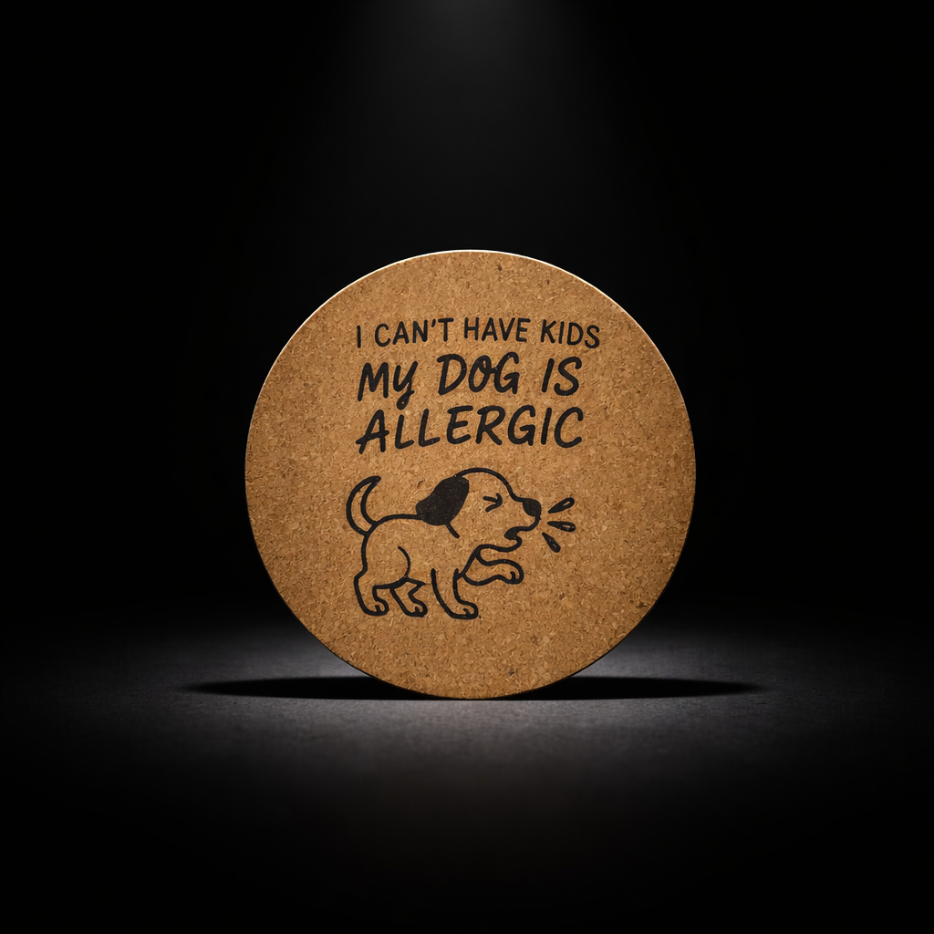 4 inch cork coaster – – I Can’t Have Kids My Dog Is Allergic  – Dog theme 127315