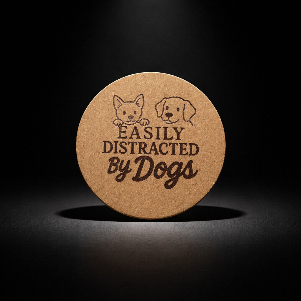 4 inch cork coaster – Easily Distracted By Dogs – Dog theme 127316