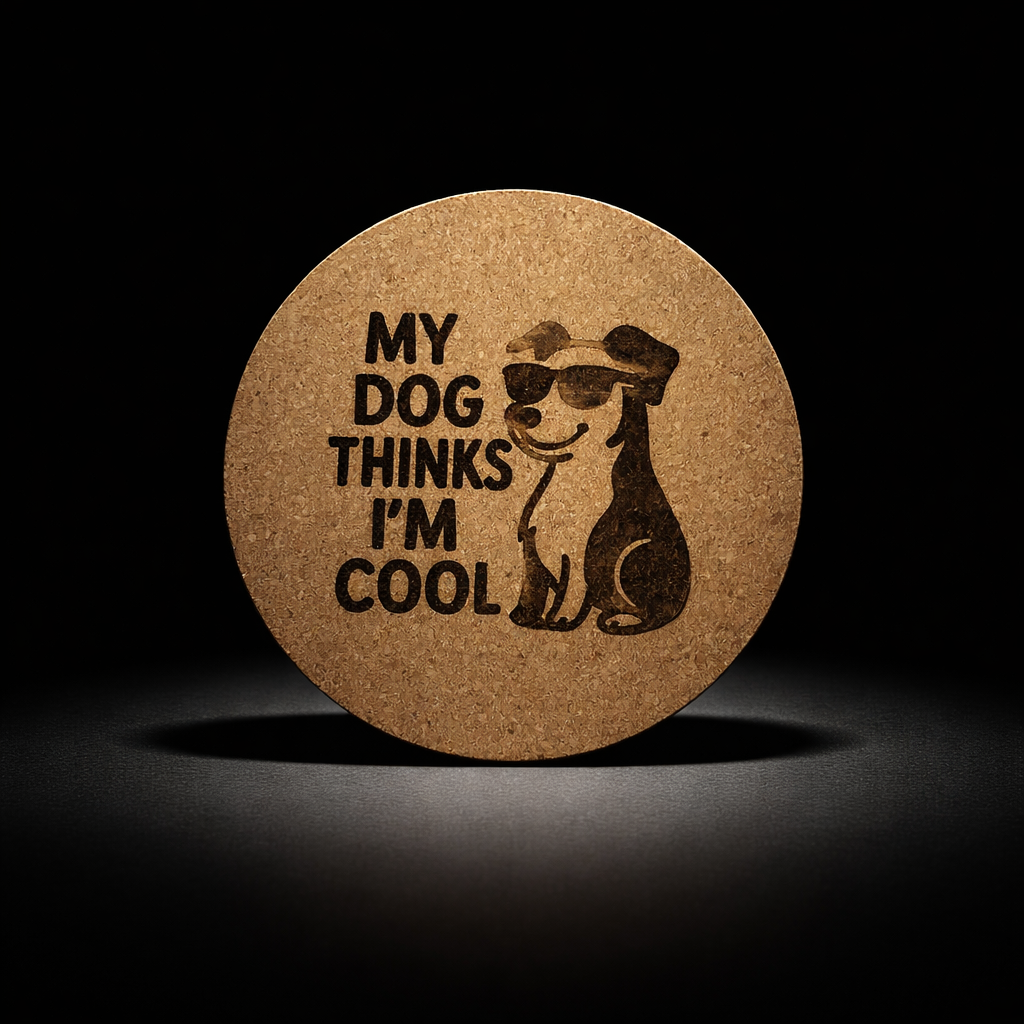 4 inch cork coaster – My Dog Thinks I’m Cool – Dog theme 127321
