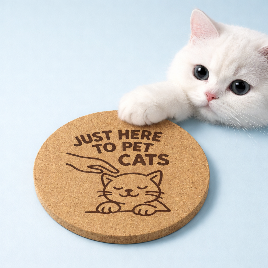 4 inch cork coaster – Just Here To Pet Cats – Cat theme 127382