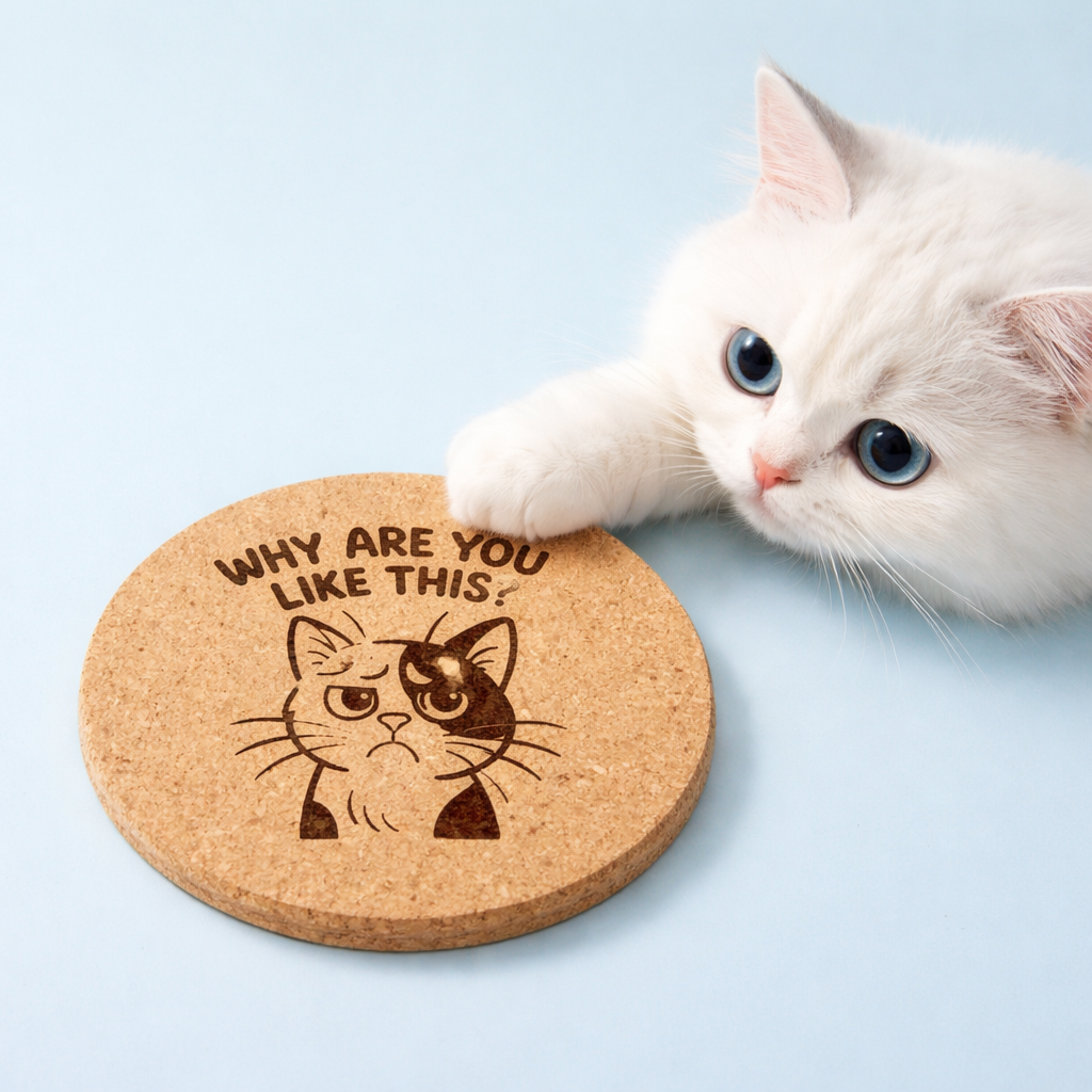 4 inch cork coaster – Why Are You Like This – Cat theme 127390