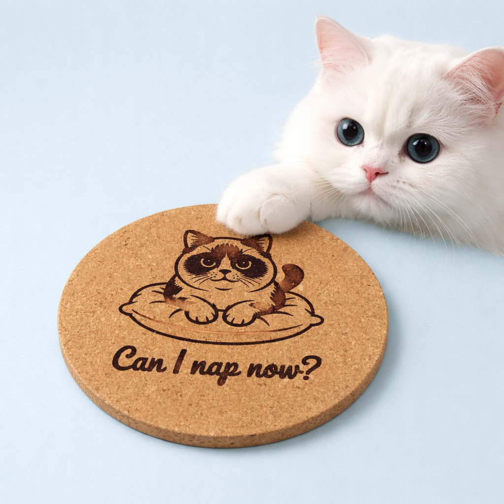 4 inch cork coaster – Can I Nap Now? – Cat theme 127393