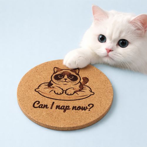 4 inch cork coaster – Can I Nap Now? – Cat theme 127393