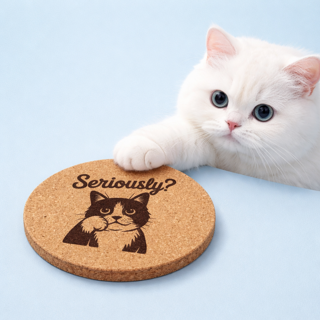4 inch cork coaster – Seriously? – Cat theme 127394
