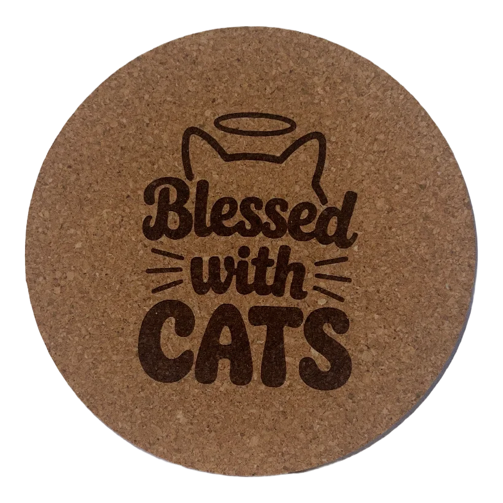 4 inch cork coaster – Blessed With Cats – Cat theme 127395