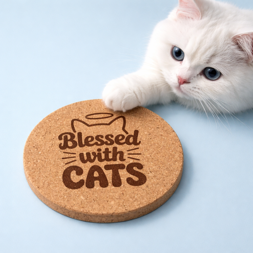 4 inch cork coaster – Blessed With Cats – Cat theme 127395