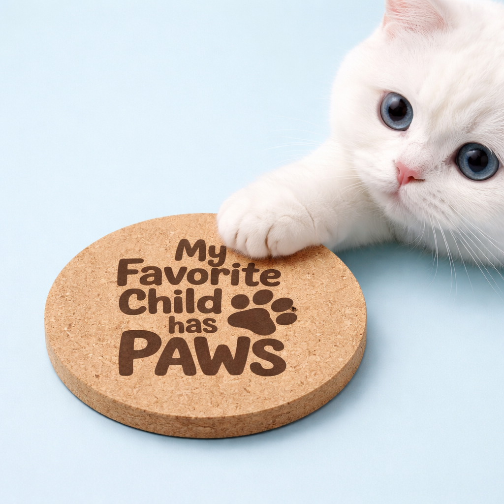 4 inch cork coaster – My Kids Have Paws – Cat theme 127406