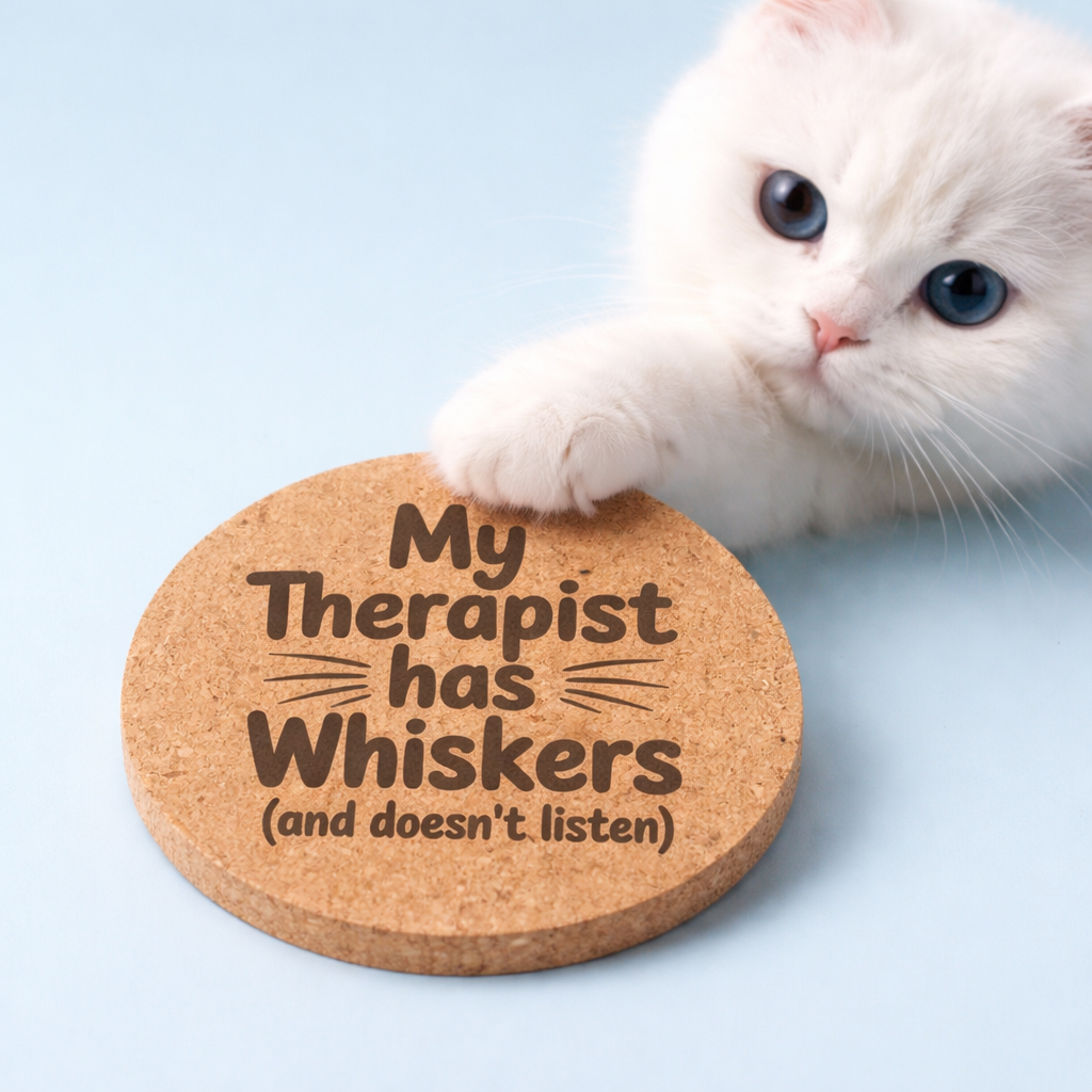 4 inch cork coaster – My Therapist Has Whiskers And Doesn't Listen – Cat theme 127407
