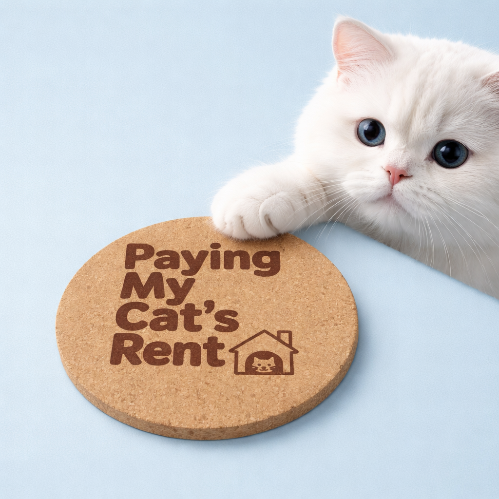 4 inch cork coaster – Paying My Cat's Rent – Cat theme 127409