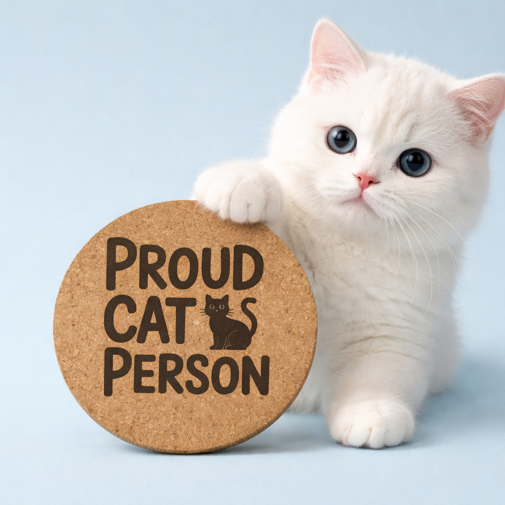 4 inch cork coaster – Proud Cat Person – Cat theme 127410