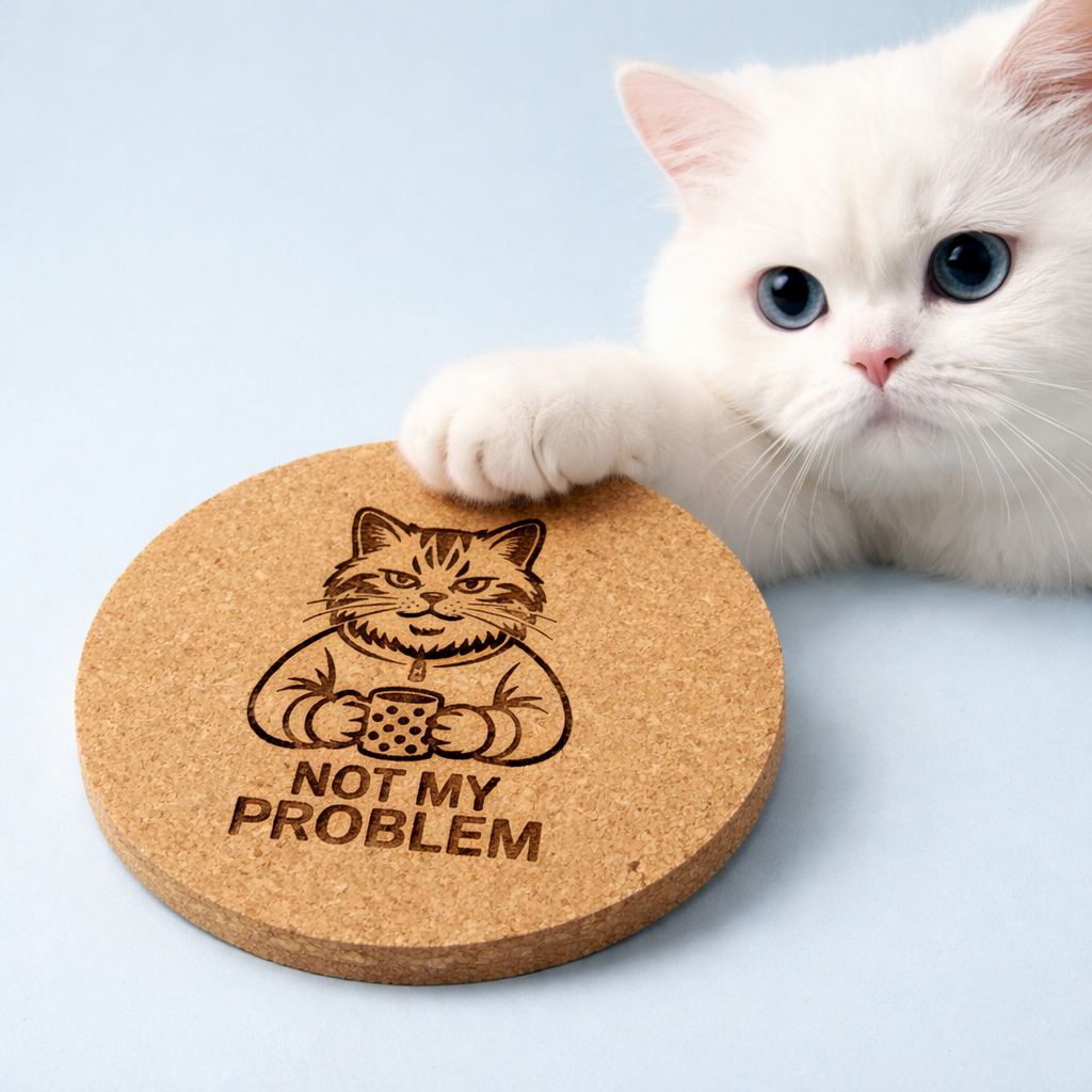 4 inch cork coaster – Not My Problem – Cat theme 127416