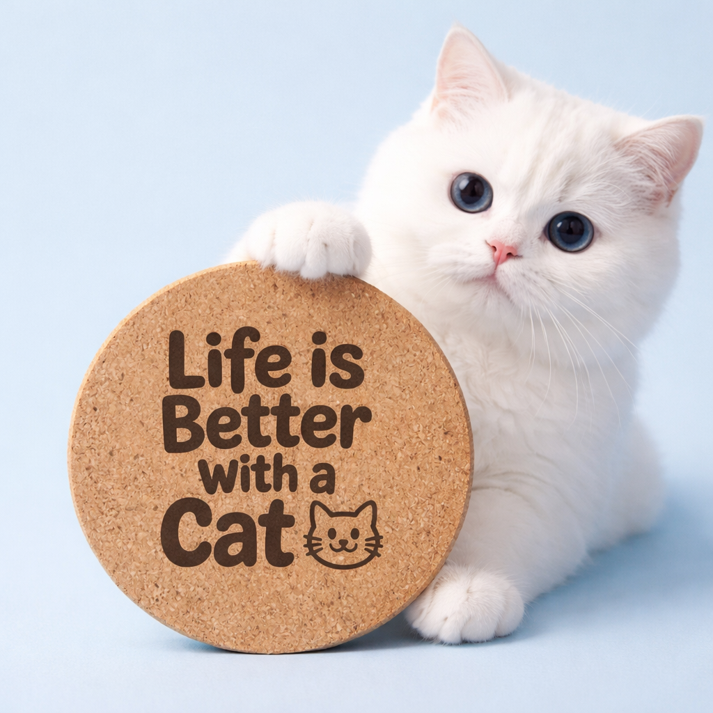 4 inch cork coaster – Life Is Better With A Cat – Cat theme 127418