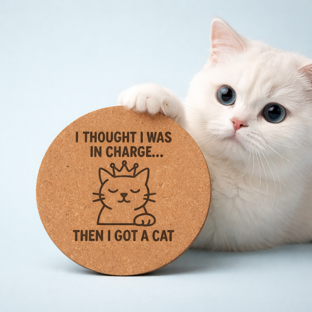 4 inch cork coaster – I Thought I Was In Charge Then I Got A Cat – Cat theme 127422
