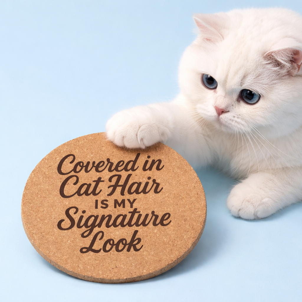 4 inch cork coaster – Covered In Cat Hair Is My Signature Look – Cat theme 127423