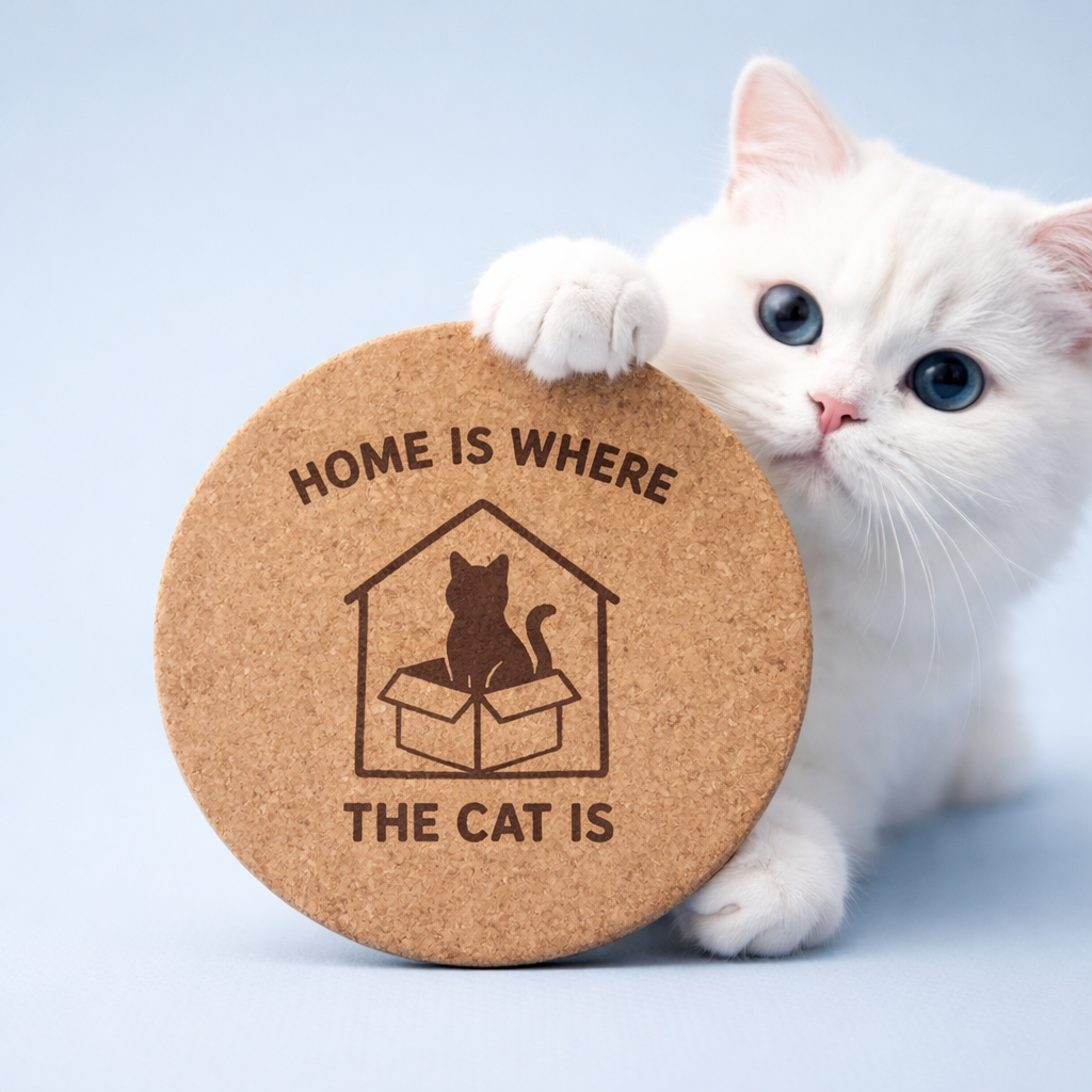 4 inch cork coaster – Home Is Where The Cat Is – Cat theme 127424