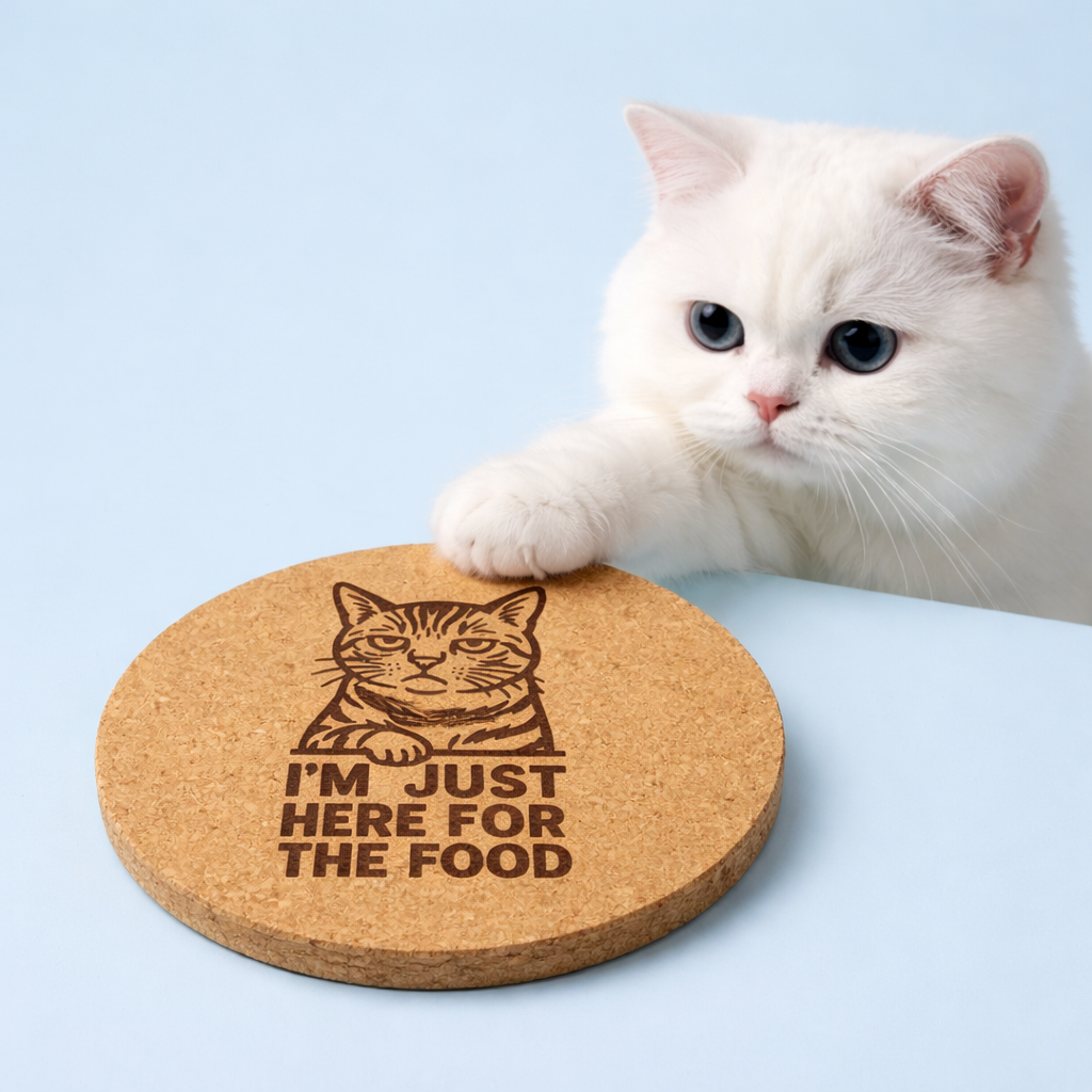 4 inch cork coaster – I'm Just Here For The Food – Cat theme 127431
