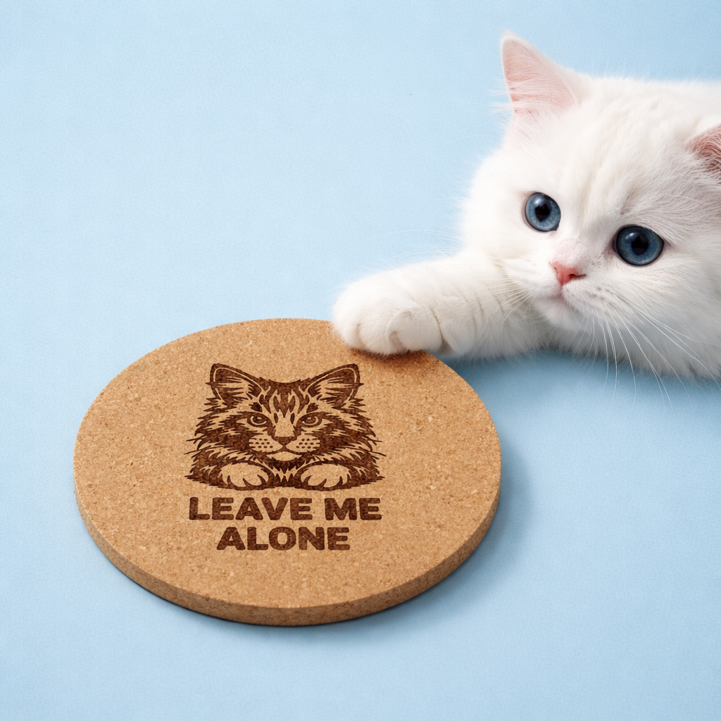 4 inch cork coaster – Leave Me Alone – Cat theme 127435