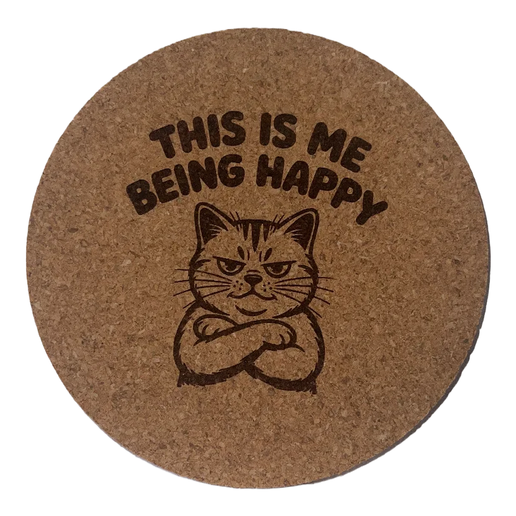 4 inch cork coaster – This Is Me Being Happy – Cat theme 127437