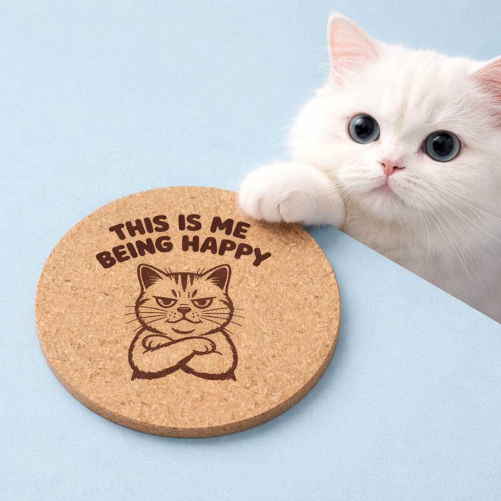4 inch cork coaster – This Is Me Being Happy – Cat theme 127437