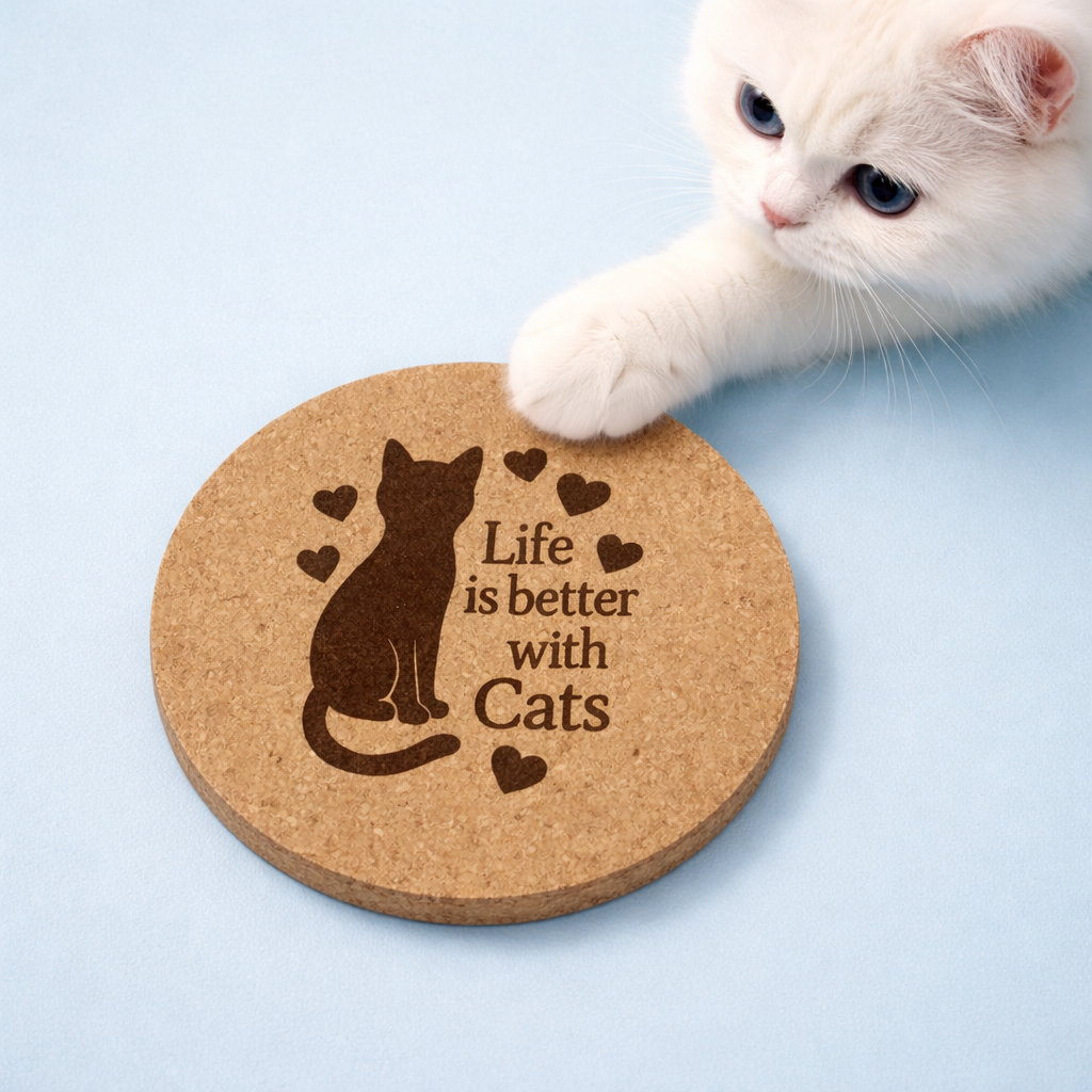 4 inch cork coaster – Life Is Better With Cats – Cat theme 127444