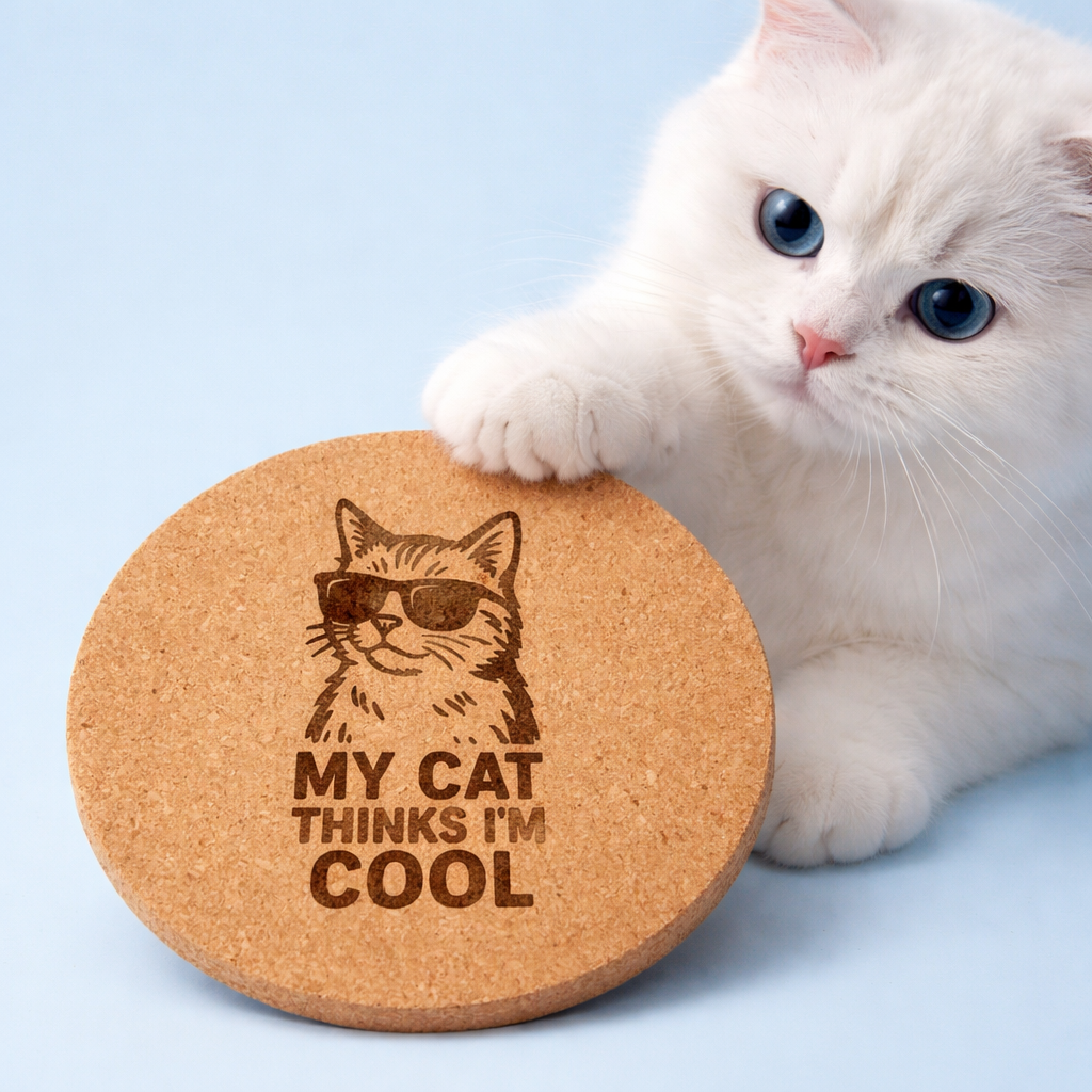 4 inch cork coaster – My Cat Thinks I'm Cool – Cat theme 127460