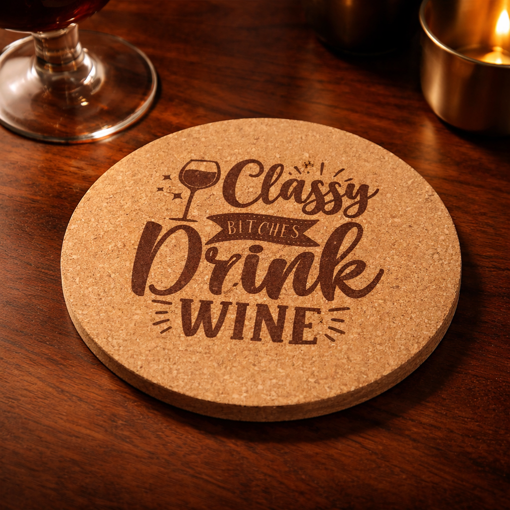 4 inch cork coaster – Classy Bitches Drink Wine - wine theme