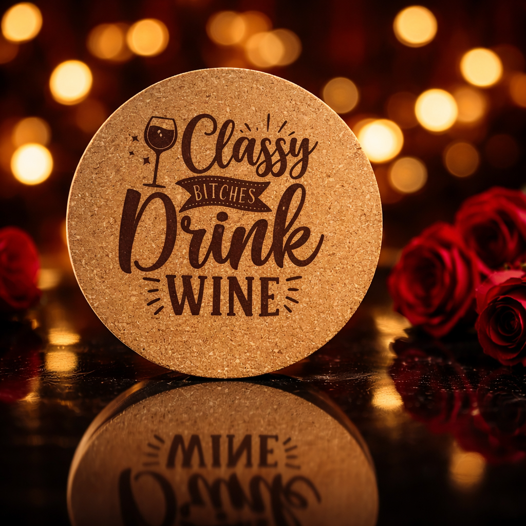 4 inch cork coaster – Classy Bitches Drink Wine - wine theme