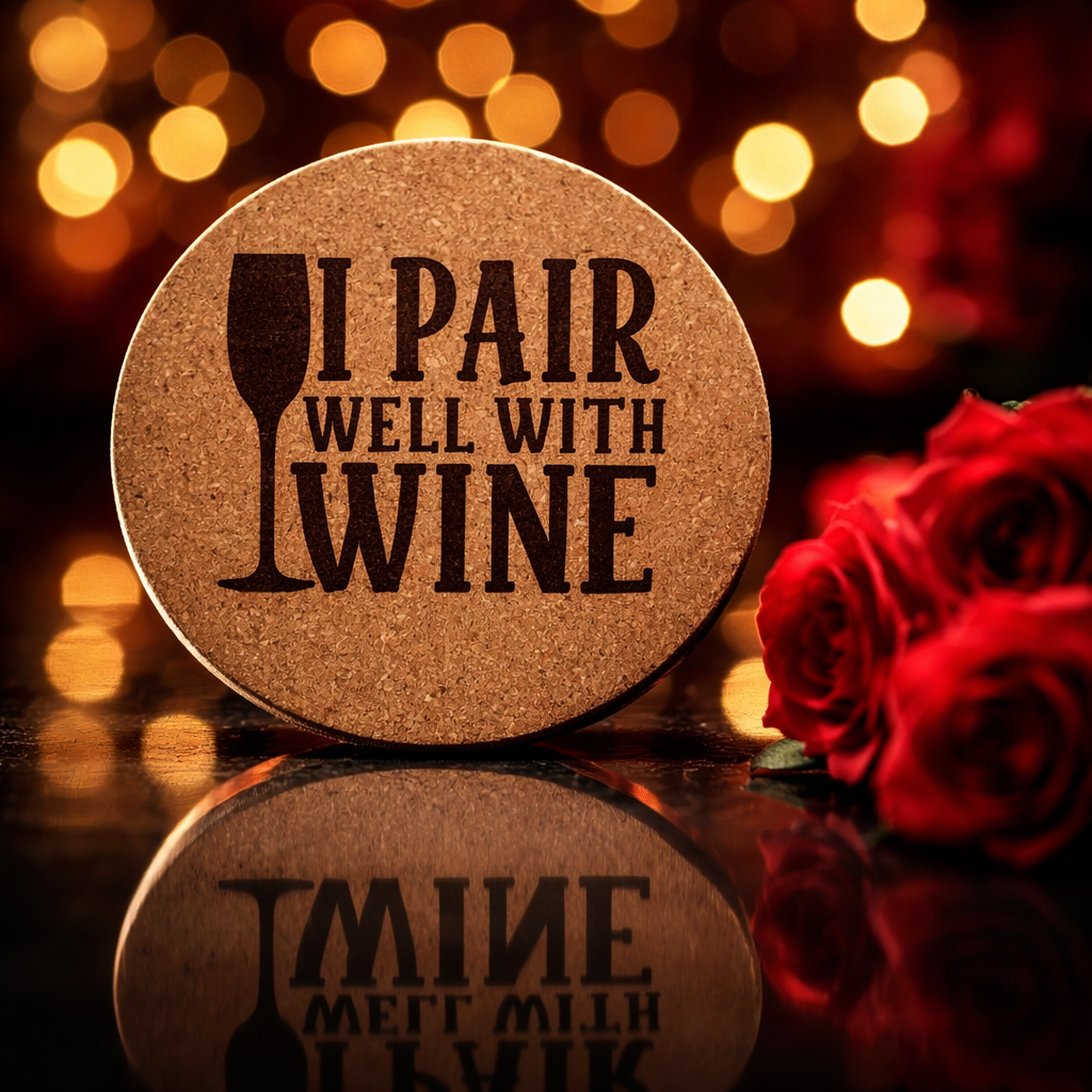 4 inch cork coaster – I Pair Well With Wine - wine theme
