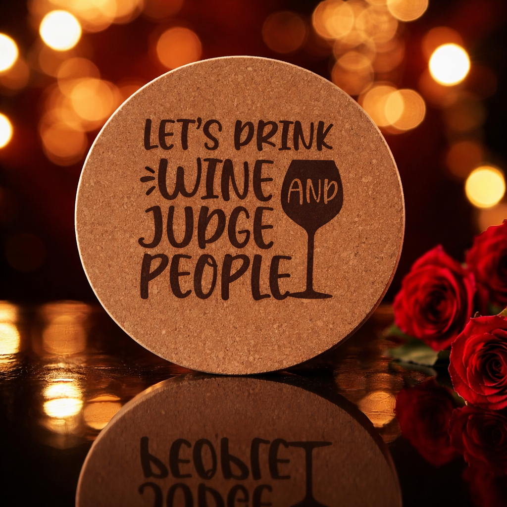 4 inch cork coaster – Let's Drink Wine And Judge People - wine theme